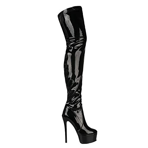 Stool 15CM/5,91IN Damenmode Rundkopf Mode Stiefel Laufsteg Nachtclub Overknee Stiefel Stiletto Super High Heels Sexy Fashion Boot Pole Dancer Stripper Stiefel,Schwarz,41 EU von Stool