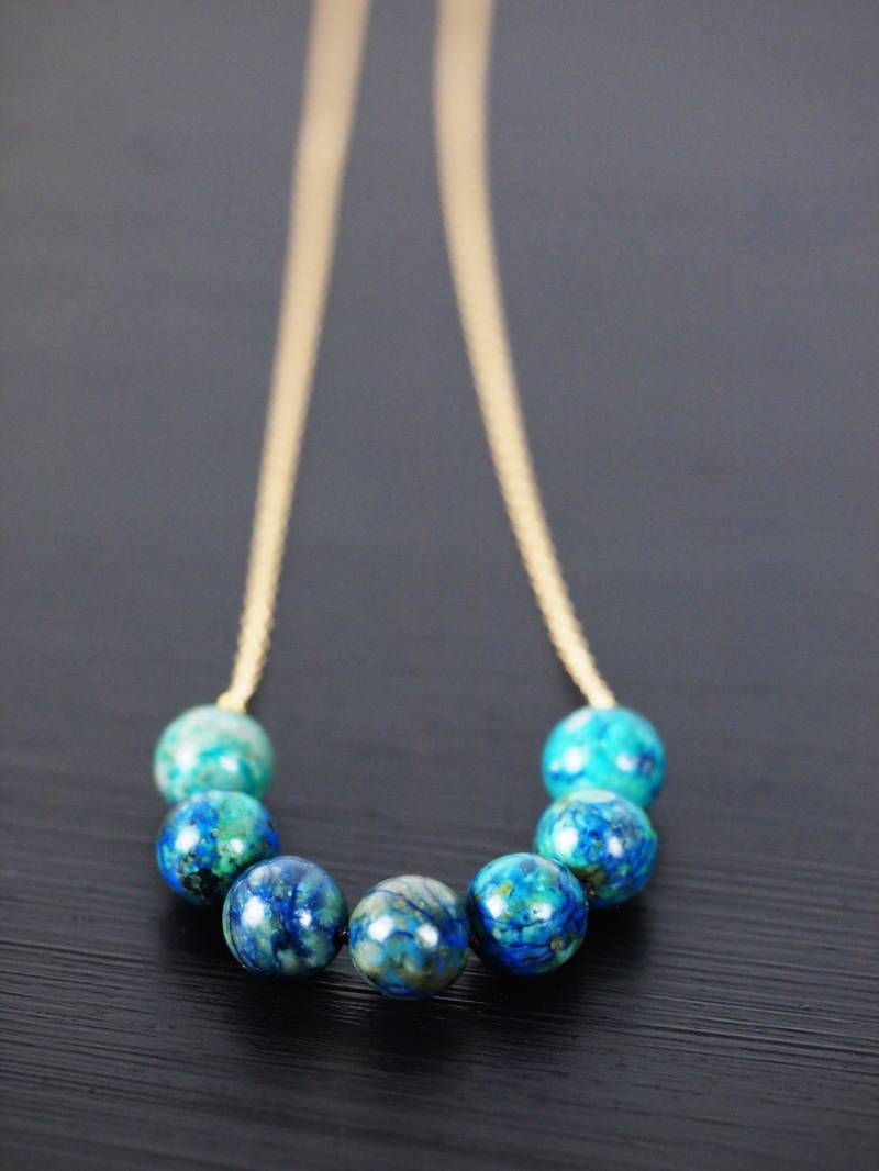 Chrysokoll Geknotet Goldhalskette Chrysokoll Geknotet Goldhalskette von StoopSaleDesigns