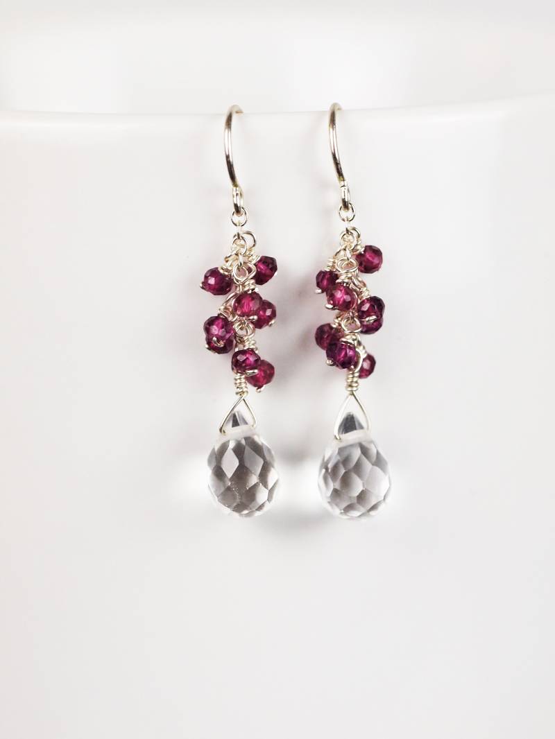 Rhodolith Granat Und Bergkristall Ohrringe Rhodolith Granat Und Bergkristall Ohrringe von StoopSaleDesigns