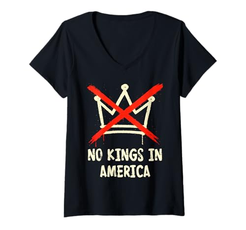 Damen No Kings in America, Crown with X Cross Mark T-Shirt mit V-Ausschnitt Damen No Kings in America, Crown with X Cross Mark T-Shirt mit V-Ausschnitt von Stop Authoritarianism and Tyranny