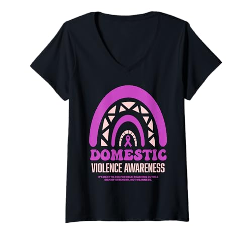 Damen Bewusstsein für häusliche Gewalt, Violettes Band, Regenbogen T-Shirt mit V-Ausschnitt Damen Bewusstsein für häusliche Gewalt, Violettes Band, Regenbogen T-Shirt mit V-Ausschnitt von Stop Domestic Violence Designs