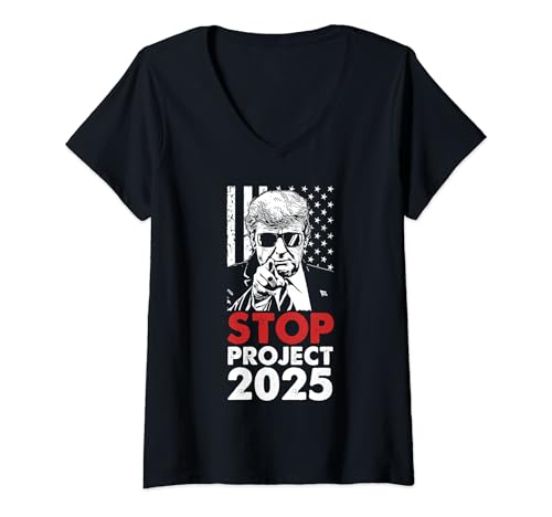 Damen Stop Project 2025 Trump's Project Anti Trump T-Shirt mit V-Ausschnitt Damen Stop Project 2025 Trump's Project Anti Trump T-Shirt mit V-Ausschnitt von Stop Project 2025 Trump's Project Anti Trump