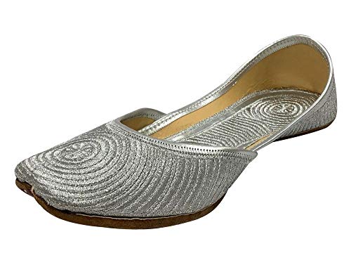 Stop n Style Damen Silber Zari Arbeit Mojari Punjabi Jutti Handmade Khussa Braut, silber, 37.5 EU von Stop n Style