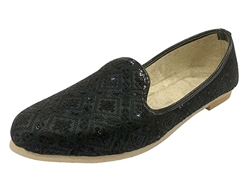 Stop n Style Punjabi Jutti für Herren, schwarz, Mojari, Sherwani-Schuhe, indisch, traditionell, Juti, Hochzeits-Loafer, schwarz, 42 EU von Stop n Style