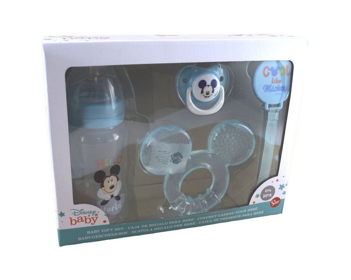 Stor Schnuller Set Disney Baby Mickey oder Minnie Mouse mit Beißring und Flasche, im Geschenkkarton von Stor