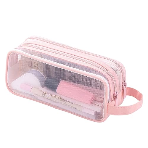 Storaffy Federmäppchen Transparent | Großes Pencil Case | Niedliche Aufbewahrungstasche für Schreibwaren, Mäppchen mit 2 Fächern | Federmäppchen aus Netzstoff für Schulsachen für Mädchen und Jungen von Storaffy