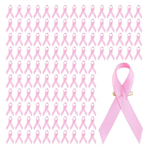 100pcs Sicherheitsbewusstsein Öffentlich Wohlfahrtsband Brosche Stifte Brustkrebserkrankungen Revers Abzeichen Schmuck Geschenk Für Frauen Und Mädchen Band Brosche von Storage Bag