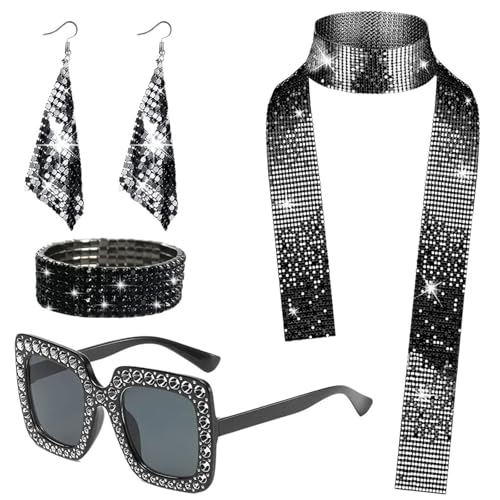1970er Jahre Kostüm Kleid Set Sonnenbrille Langes Schal Ohrringe Stirnbandarmband Für Frauen 70/80er Themenparty Fotokabine Requisiten 1970er Jahre Kostüm Kleid Set Sonnenbrille Langes Schal Ohrringe Stirnbandarmband Für Frauen 70/80er Themenparty Fotokabine Requisiten von Storage Bag