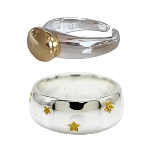 2PCS Stylish Paare Ringe Star Und Bean Finger Open Rings Geometrischer Accessoire Schmuck Für Modebegeisterte Hochwertige Legierung von Storage Bag