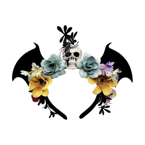 Blumenfledermaus Schädel Blumen Kopfbedeckung Detaillierte Handwerkskunst Bequeme Trage Halloween Themenpartys Tanze Event Alle Altersgruppen Unisex Halloween Hair Accessoires von Storage Bag