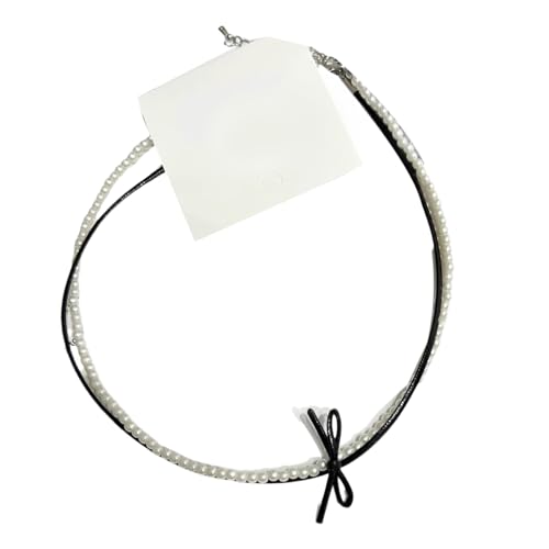 Doppelschicht Neckchain Bogen Perlen Halskette Bogenknoten Anhänger Schlangeblatt Kette Französische Stil Colarbone Kette Für Frauen Mädchen Doppelschicht Neckschmuck von Storage Bag
