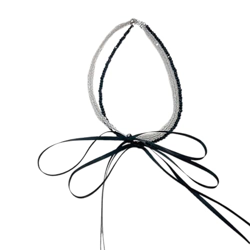 Doppelschicht Neckchain Bogen Perlen Halskette Bogenknoten Anhänger Schlangeblatt Kette Französische Stil Colarbone Kette Für Frauen Mädchen Verstellbares Schlüsselbein von Storage Bag
