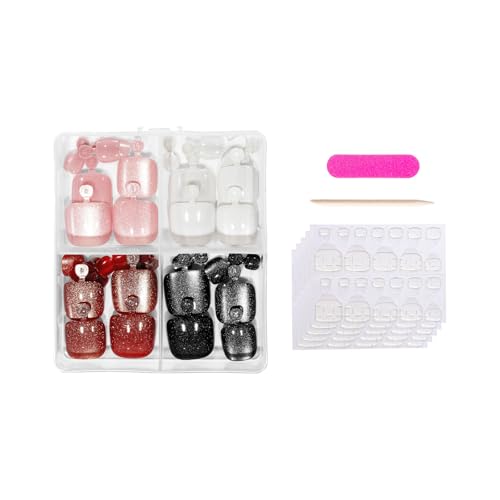 Drücken Sie Auf Zehennägel Katzen Augen Gefälschte Zehennägel Kurzquadratische Falsche Nägel Mit Design Full Covers Acrylstab Zehennagel 96pcs Drücken Sie Zehennägel Für Frauen von Storage Bag