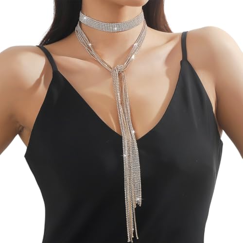 Funkelnde Schal Für Frauen Kettenkragen Voller Strasssteine Tassels Nachtclub Party Raves Kostüm Blingbling Choker Kristall Halsketten Für Frauen von Storage Bag