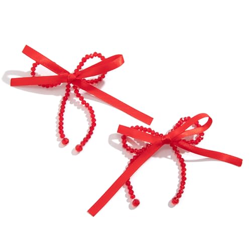 Korean Fashion Bowknot Drop Ohrringe Für Frauen Mädchen Süßes Cooles Band Perlen Perlen Ohrohrschsten Piercing Schmuck Geschenk Doppelschicht Ohrringe von Storage Bag