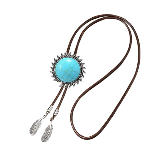 Männer Frauen Western Bolotie Vintage Blumenstein Anhänger Schmuck Schmuck Kunstleder Seil Krawatte Biege Metall Gefiedert Halskette Leder Rodeos Bolo Krawatte von Storage Bag