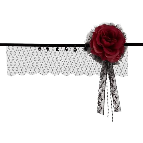 Punk Rose Blumenhaarband Für Cosplay Party Halbe Gesichtsdecke Stirnband Party Eleganter Kopfschmuck Abendkleid Haarband Rosenblume von Storage Bag