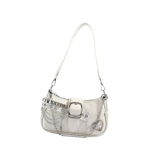 Punk Unterarmtasche Mit Metallkette Für Frauen Grunge Star Nieten PU Leder Handtasche Achselbeutel Single Umhängetasche Retro Mode Handtasche von Storage Bag