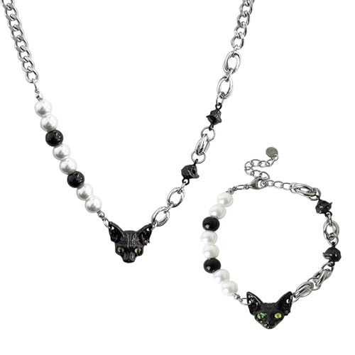 Schwarze Katzen Perle Spleiß Armband Halskette Set Frauen Mode Schlangenschlangekette Hohe Halskette Schmuck Geschenk Katze Schwarze Katzen Perle Spleiß Armband Halskette Set Frauen Mode Schlangenschlangekette Hohe Halskette Schmuck Geschenk Katze von Storage Bag