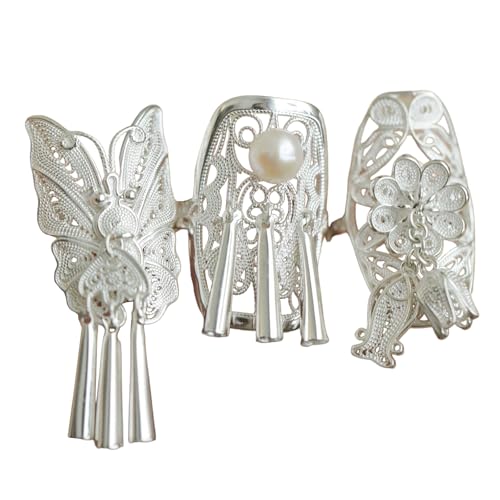 Storage Bag 3PCS Butterfly Charme Ringe Mit Quasten Chinesische Blütenfischfinger Ringe Accessoire Perlen Fransen Schmuck Schmuck Für Partys von Storage Bag