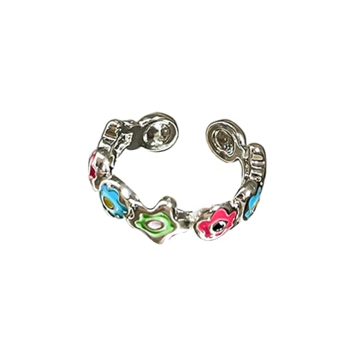 Storage Bag Bunte Blumensternringe Verstellbare Öffnungsringe Legierungsmaterial Verstellbarer Fingerfingerschmuck Geschenk Für Frauen von Storage Bag