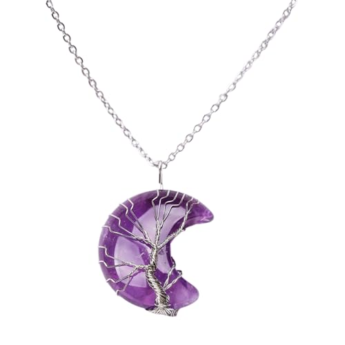 Storage Bag Drahtpackbaum Des Mond Anhänger Halskette Kristall Steinharz Anhänger Halsketten Für Frauen Männer Kollarbone Kettenkette Mond Halskette Silber von Storage Bag