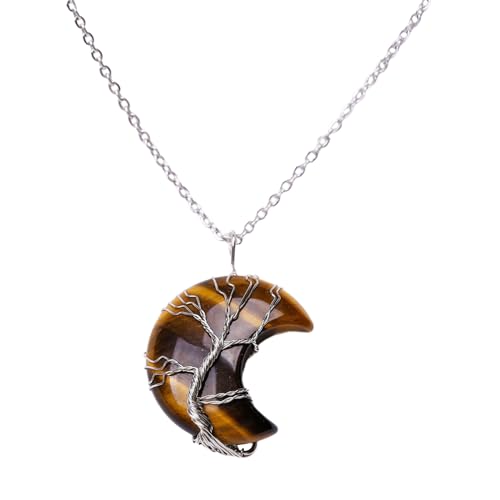 Storage Bag Drahtpackbaum Des Mond Anhänger Halskette Kristall Steinharz Anhänger Halsketten Für Frauen Männer Kollarbone Kettenkette Mond Halskette Silber von Storage Bag