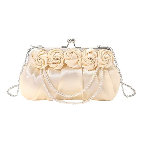 Storage Bag Elegante Damenseide Rose Blumenklammer Abendbeutel Mit Perlenkette Für Hochzeitsfeiern Crossbody Handtasche Geldbeutel Formelle Veranstaltung Clutch Clutch von Storage Bag