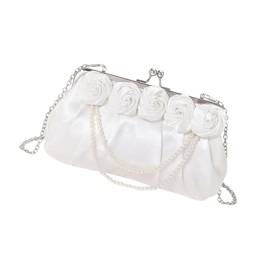 Storage Bag Elegante Damenseide Rose Blumenklammer Abendbeutel Mit Perlenkette Für Hochzeitsfeiern Crossbody Handtasche Geldbeutel Formelle Veranstaltung Clutch Clutch von Storage Bag