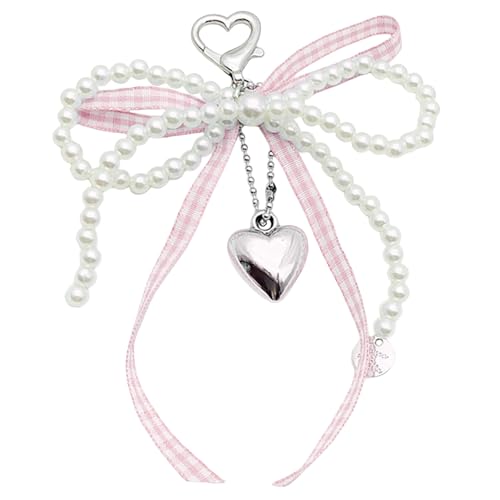 Storage Bag Elegantes Telefon Charme Schlüsselbund Perlen Bowknot Keyring Dekorative Accessoire Tasche Anhänger Für Wallet Backpack Geldbeutel Frauenbeutelzubehör von Storage Bag