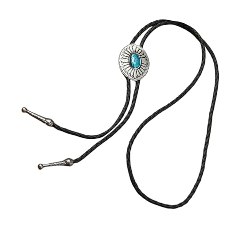 Storage Bag Geflochtenes Lederseil Bolotie Mit Metallblumenanhänger Für Männer Frauen Land Outfits Festivals Krawatte Kette Halskette Verstellbare Länge Leder Krawatte von Storage Bag