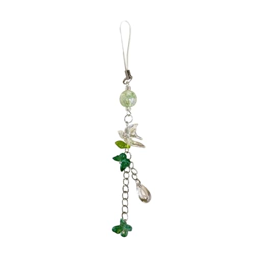 Storage Bag Grüner Schmetterling Und Schlucken Telefon Charme Stylish Acryl Perlen Keychain Elegante Telefondekoration Für Frauen Und Teenager Mobile Anhänger von Storage Bag