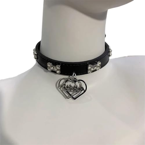 Storage Bag Herzform Entwirft Schlüsselbein Halskette Retro Knochenschluck Für Frauen PU Lederkette Herz Neckchains Mode Accessoires Party Statement Neckschüben von Storage Bag