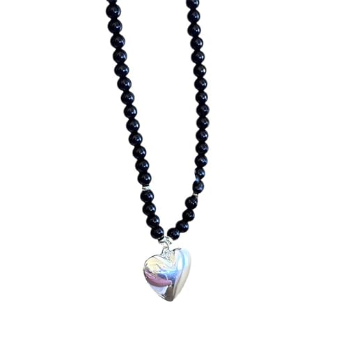 Storage Bag Mode Herz Anhänger Halskette Süße Kühle Schlüsselbeutel Kette Vintage Schwarze Imitation Perlen Perlen Halskette Juwely Mode Herz Anhänger Gothic Jewelry Für Mädchen von Storage Bag