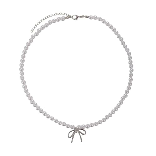 Storage Bag Schöne Perlenhalskette Mit Zartem Bowknot Anhänger Anmutiger Perlen Halskette Für Frauen Mädchen Perlen Sammler Geschenk von Storage Bag