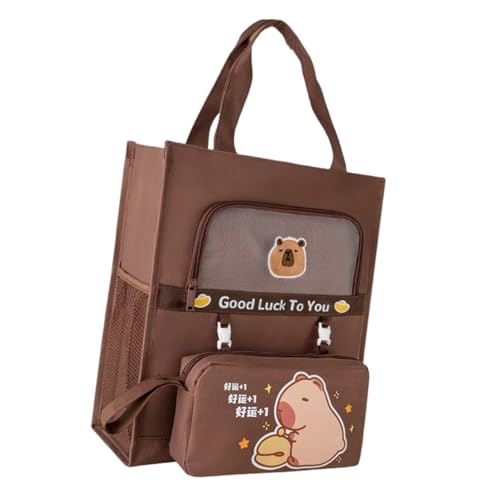 Storage Bag Schulbeutel Top Tasche Mit Seitentaschen Cartoon Druckbücher Abnehmbares Bleistiftkoffer Leinwand Für Schüler Studenten Bücher Cartoon Print Leinwand Abnehmbarer Stiftkoffer Top von Storage Bag