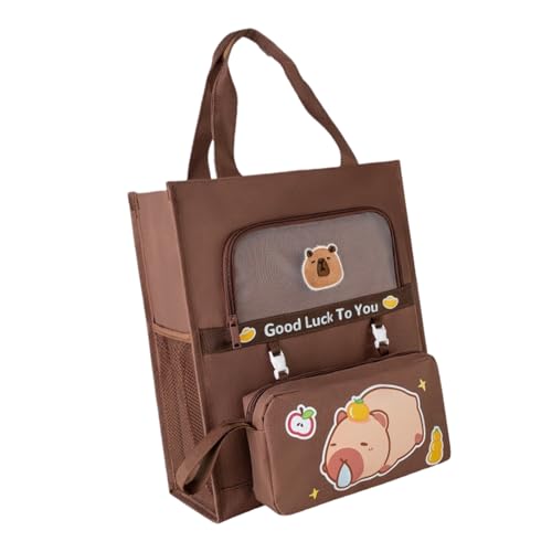 Storage Bag Schulbeutel Top Tasche Mit Seitentaschen Cartoon Druckbücher Abnehmbares Bleistiftkoffer Leinwand Für Schüler Studenten Bücher Cartoon Print Leinwand Abnehmbarer Stiftkoffer Top von Storage Bag