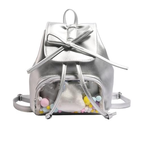 Storage Bag Schulmädchen Süßer Bowknot Transparent Tasche Clear Pocket Backpack Kleine Itabag Animes Pin Display Schultasche Für Frauen Mädchen PU Leder Transparent Rucksack von Storage Bag
