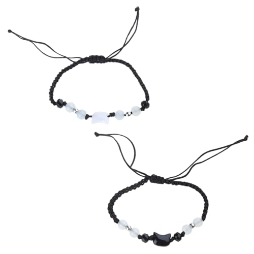 Storage Bag Set Von 2 Handgewebten Paaren Armbänder Mit Muschelperlenkatze Anhänger Handchain Buntes Armbandschain Schmuck Für Frauen Mädchen Geschenk Für Ihn Und Sie von Storage Bag