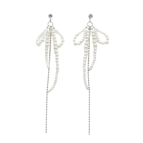 Süße Dangle Ohrringe Elegante Perle Bowknot Quasten Anhänger Ohrringe Statement Schmuck Mode Long Drop Fashion Long Drop Schmuck Accessoires Party von Storage Bag