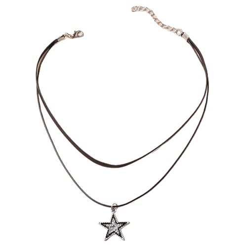 Trend Nische Legierung Stern Anhänger Colarmbone Kette Temperament Einfaches Nackenketten Verstellbare Leder Seil Halskette Hohlhöhe Fünf Punkte Sternanhänger Halskette Für Frauen von Storage Bag