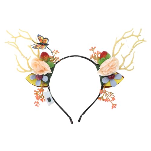 Weihnachtskopf Accessoires Blumengeweih Stirnband Holiday Hairband Family Gathering Celebration Dress Up LED Kopfstück Weihnachten Blumenkronen Festliche Frauen Kostüm Party Dekoration von Storage Bag