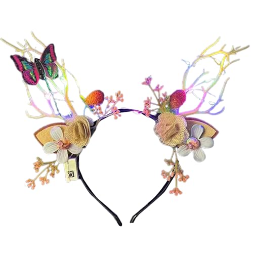 Weihnachtskopf Accessoires Blumengeweih Stirnband Holiday Hairband Family Gathering Celebration Dress Up LED Kopfstück Weihnachten Blumenkronen Festliche Frauen Kostüm Party Dekoration von Storage Bag