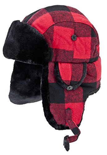 Storfisk fishing & more Klassische Rot/Schwarze Holzfällermütze mit Kunstfell in 4 verschiedenen Größen, Größe:L von Storfisk fishing & more
