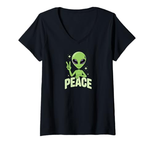 Damen Alien Area 51 Extraterrestrial Event UFO Peace T-Shirt mit V-Ausschnitt von Storm Area 51 Peace DearPrint