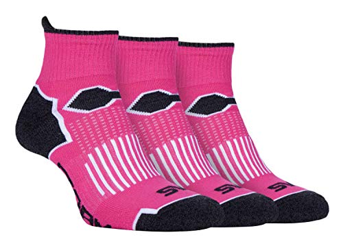 Storm Bloc - 3er Pack Damen Bunt Gepolstert Kurz Laufsocken Sportsocken in Pink und Schwarz (37-42, SBLS016PIN) von Storm Bloc