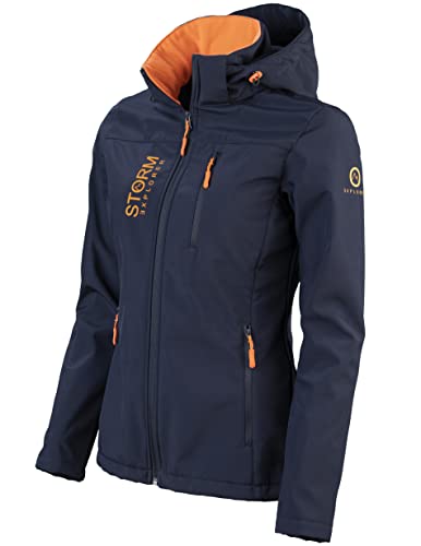 Storm Explorer Softshelljacke für Damen - Atmungsaktiv & Wasserdicht - leichte Übergangsjacke für den Frühling & Sommer - Wetterfeste Outdoor Jacke - Regenjacke mit Kapuze - Navy Blau XS von Storm Explorer