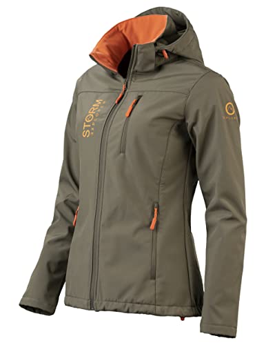 Storm Explorer Softshelljacke für Damen - Atmungsaktiv & Wasserdicht - leichte Übergangsjacke für den Frühling & Sommer - Wetterfeste Outdoor Jacke - Regenjacke mit Kapuze - Olive Grün M von Storm Explorer