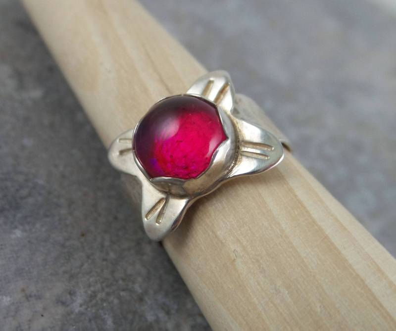 Dichroic Glas Rosa Blume Ring in Sterling Silber Dichroic Glas Rosa Blume Ring in Sterling Silber von StormFlightDesigns