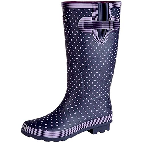StormWells Damen Breite Passform Bein Gummi Gummistiefel - Mauve Gepunktet, 6 UK von StormWells